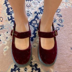 Doc Martens red velvet Mary Janes